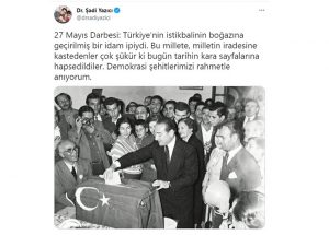 Başkan Yazıcı’dan 27 Mayıs mesajı,” Türkiye’nin istikbalinin boğazına geçirilmiş bir idam ipiydi”