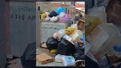 İstanbul Kartal'da Hürriyet Mahallesi Güney Sokak'ta çöp konteynerlerinin dolması ve