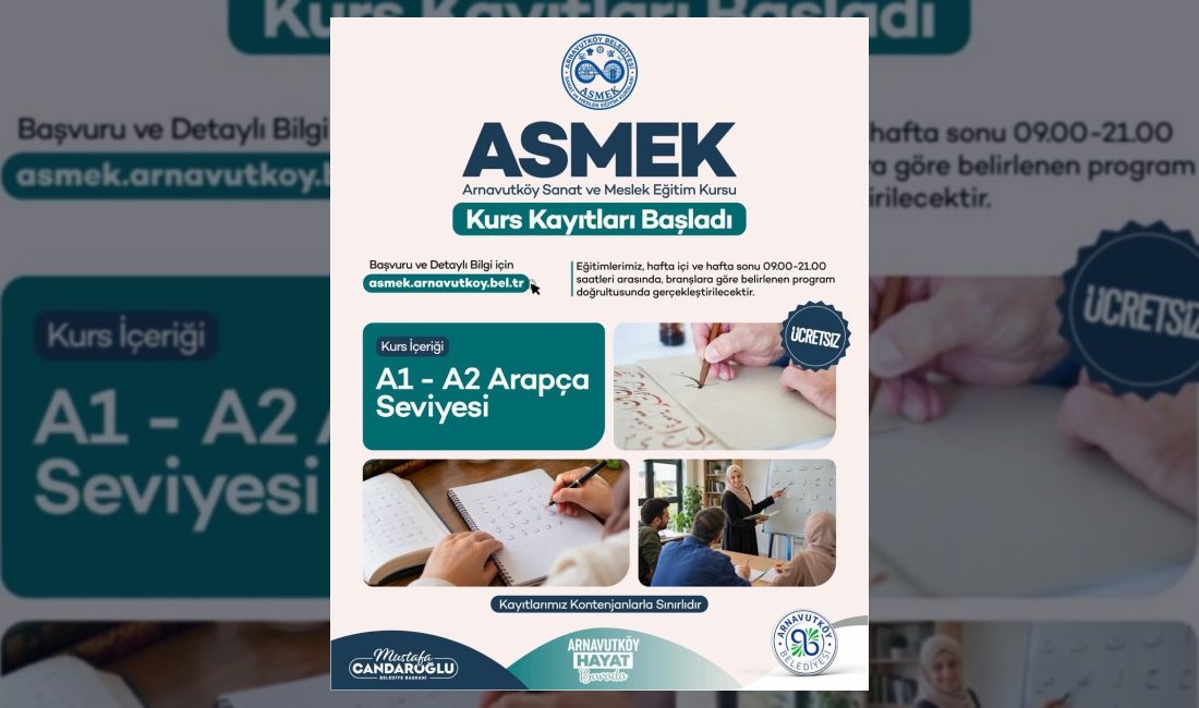 Arnavutköy Belediyesi sanat ve meslek edindirme kursları bünyesinde A1 ve