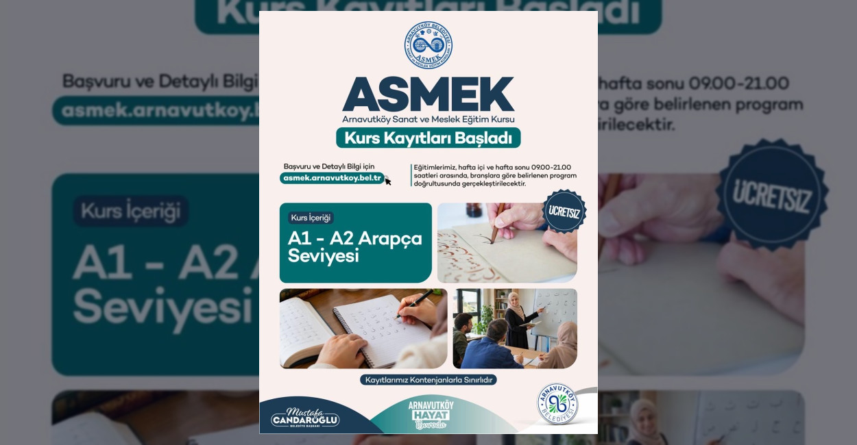 Arnavutköy Belediyesi sanat ve meslek edindirme kursları bünyesinde A1 ve